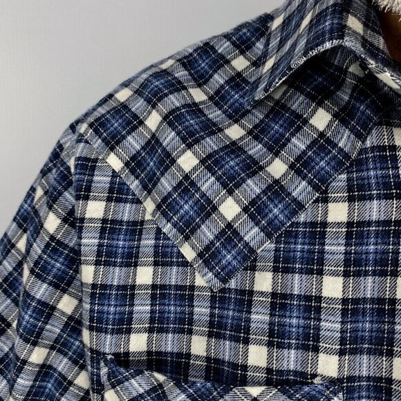 YOSSI Hand-made Casual Western Button-down Blue & White Checkered Shirt - Picture 5 of 5